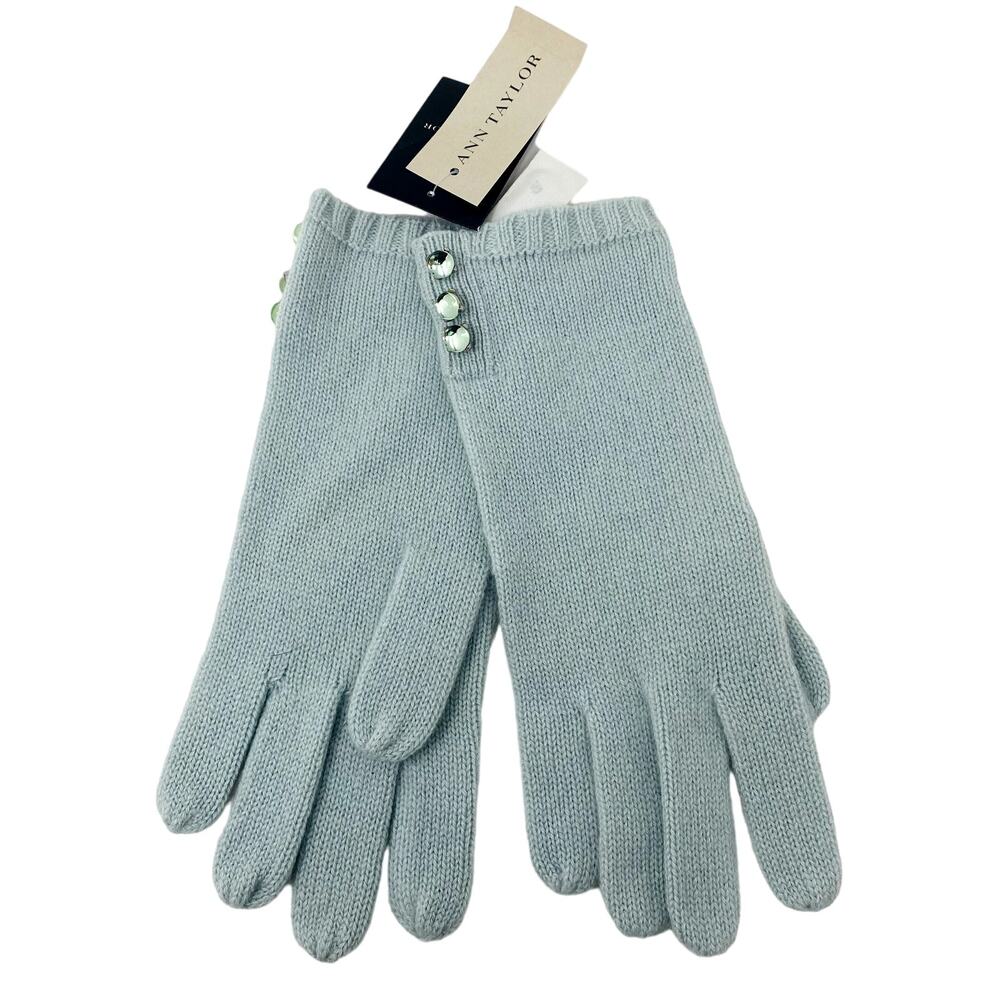 NEW! Ann Taylor Knit Gloves Mint GReen Jewel Side Casual Winter